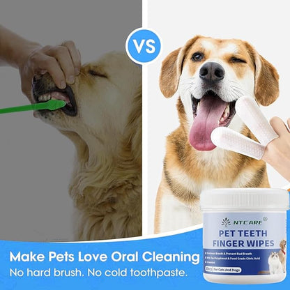 Dog Dental Care Finger Wipes - Teeth Cleaning Finger Wipes for Dog & Cats - Tooth Brushing Kit Dental Wipes for Dog - Reduces Plaque & Freshens Breath (Unscented) 50 Counts