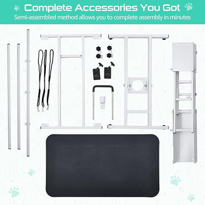 43.3" Hydraulic Dog Grooming Table for Pet, Heavy Duty Structural Hydraulic Max Load 350Lbs Professional Pet Grooming Table with Adjustable Overhead Arm & Noose Height Range 22''-39'' (WHITE)