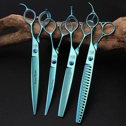 Dog Grooming Scissors: Blueish Green 5 in 1 Pet Shears Kit Made of Japanese 440C Advanced Stainless Steel Professional Grooming Scissors for Dogs Cats and Other Pets