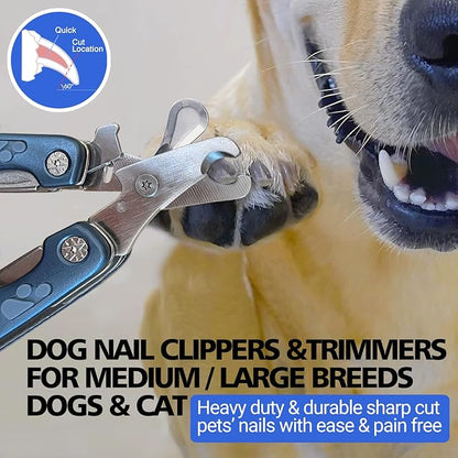 Professional Dog Nail Clipper for Sensitive Dogs,Dog Nail Trimmer for Large Medium Small Breeds,Sharp Puppy Dog Toenail Clipper for Thick Nails,Multifunction Heavy Duty Pet Nail Clipper with Nail File