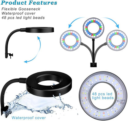 DOMICA Clip On Aquarium Light for 1 to 3 Gal Fish Tank (Dimmable White+Blue+Red LED) USB Moving Lamp for Open Terrarium (Adapter NOT Included)