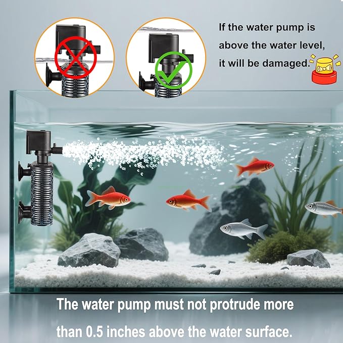 Carefree Fish Aquarium Small Sponge Filter for 3~15Gal Fish Tank Quiet for Saltwater and Freshwater with Biochemical Filtration Balls and Biochemical Filtration Sponge