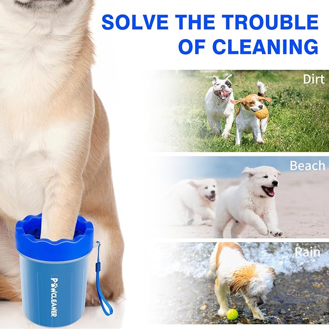 Dog Paw Cleaner for Dogs, (with 3Pcs Absorbent Towels & Adjustable Bath Brush) Dog Paw Washer, Pet Foot Cleaner (Deep Blue, Small)