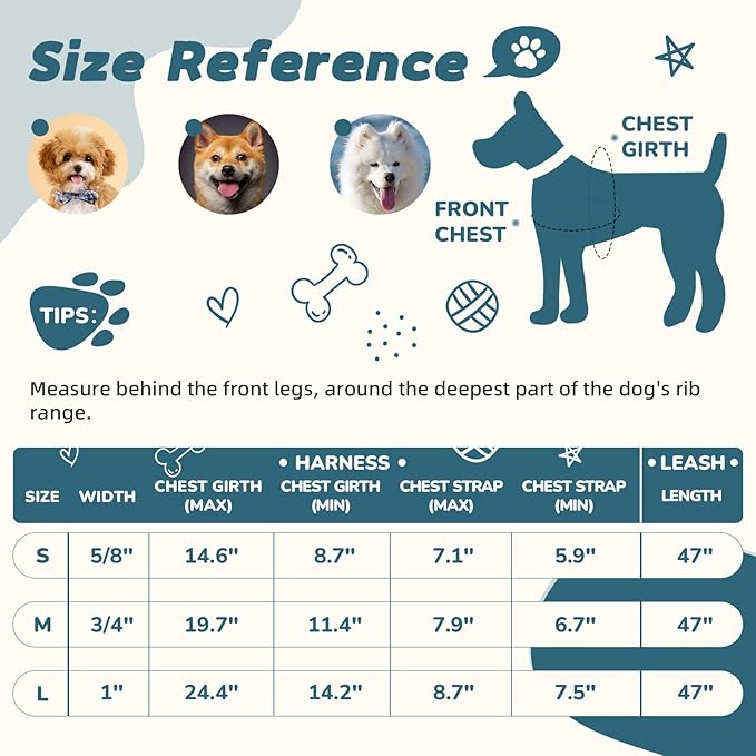 Dog Harness and Leash Set for Medium Dogs Soft Natural Bamboo Fabric, No Pull Dog Harness, Step-in Adjustable Dog Leash, Dog Harness and Leash Set for Medium Dogs-Teal Blue