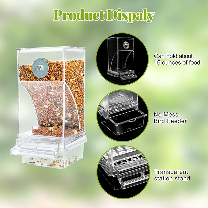 Rypet No Mess Bird Water Feeder Dispenser Set Automatic Bird Feeder Transparent Food Container Cage Acrylic Parrot Feeders Accessories for Small Birds Parrot Cockatoo Canary