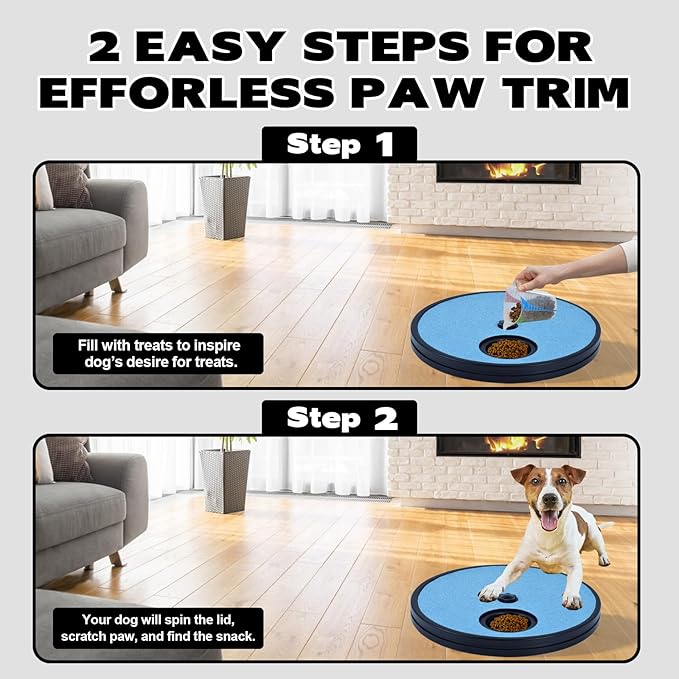 3 in 1 Rotatable Round Dog Scratch Board with Food Storage Compartment Box Nail Grinder Claw Care, Stress-Free Dog Scratch Pad (Blue)