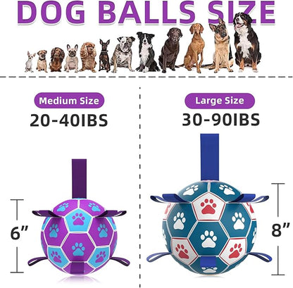 QDAN Dog Ropes Toys Soccer Ball with Straps, Interactive Dog Toys for Tug of War, Puppy Birthday Gifts, Dog Tug Toy, Dog Water Toy, Durable Dog Balls for Medium Dogs-Blue（6 Inch）