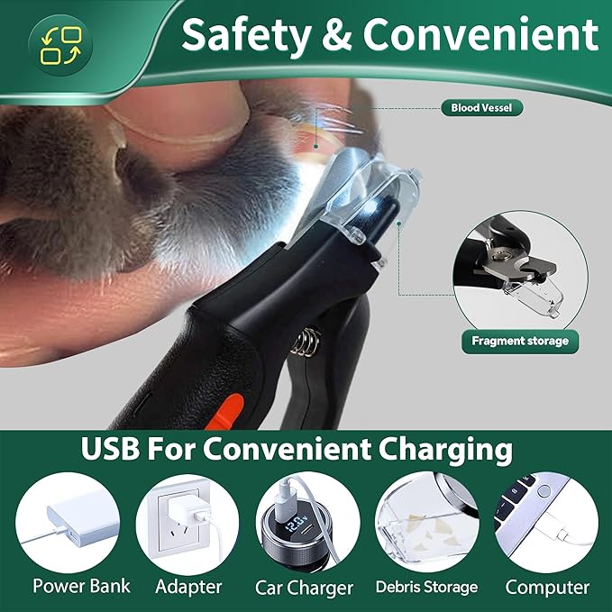 2-in-1 Dog Nail Grinder & Dog Nail Clippers Trimmers for Large Medium Small Dogs Cats Pets Claw Trimmer Quick Sensor and Safety Guard USB Rechargeable with 2 LED Lights Dogs Nail Trimmer