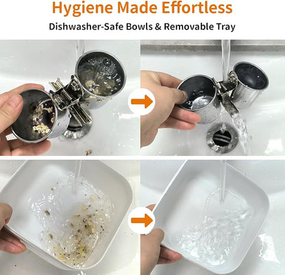 Bird Desktop Training Stand with Detachable Stainless Steel Double Bowls Feeder, Easy Clean Portable Bird Perches Stand with Detachable Base for Parakeets, Small-Sized Birds, Parakeet Cage Accessories