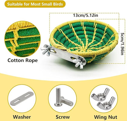 Bird Nest for Cage,Parrot Breeding Nest,Handwoven Cotton Rope Parakeet Bed,Canary Nesting House for Budgie,Finch,Cockatiel,Conure,Lovebird, Small Birds,Green&Yellow