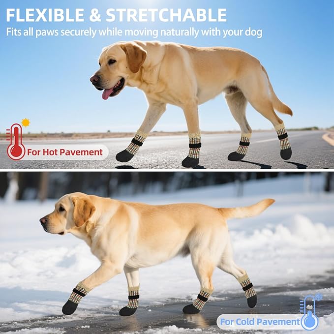 PUPTECK Dog Shoes for Hot Pavement Small Medium Large Size Dogs, Booties and Paw Protectors for Hardwood Floors, Grippy Socks to Prevent Licking Rubber Rain Hiking Boots for Senior Anti Slip