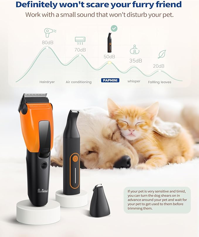 3 in 1 Dog Clippers for Heavy Thick Hair & Coats, Rechargeable Cordless Pet Shaver with Storage Box, Quiet Paw Trimmer for Small & Large Dogs, Cats & Animals