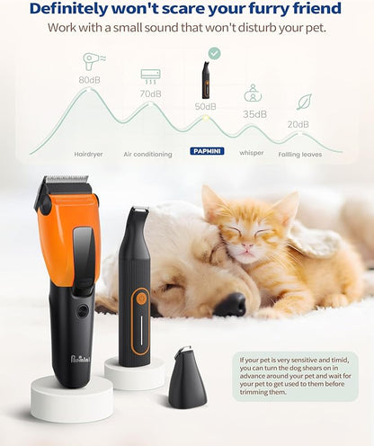 3 in 1 Dog Clippers for Heavy Thick Hair & Coats, Rechargeable Cordless Pet Shaver with Storage Box, Quiet Paw Trimmer for Small & Large Dogs, Cats & Animals