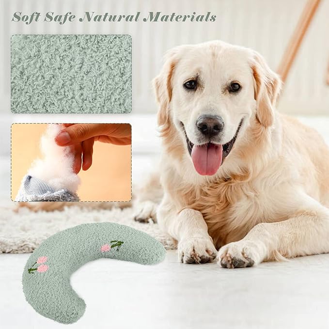 T'CHAQUE Dog Pillow Bed, Cat Calming Pillow, Dog Neck Pillow for Joint Relief Sleeping, Ultra Soft Half Donut Cuddler, Pillow Pet for Upper Spine Support, Doggy/Kitten Pillow Training Toy, Green