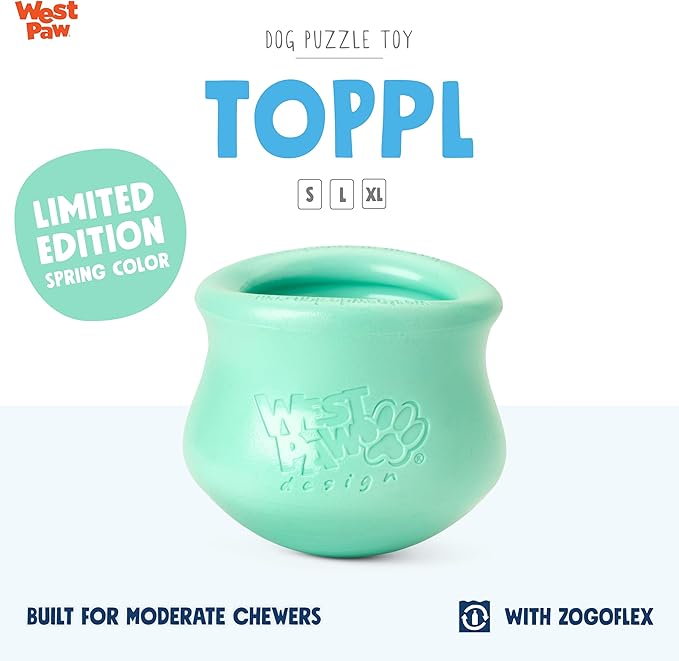 WEST PAW Zogoflex Limited Edition Toppl Treat Dispensing Dog Toy Puzzle  Interactive Chew Toys for Dogs  Dog Toy for Moderate Chewers, Fetch, Catch  Holds Kibble, Treats, Small 3", Mint