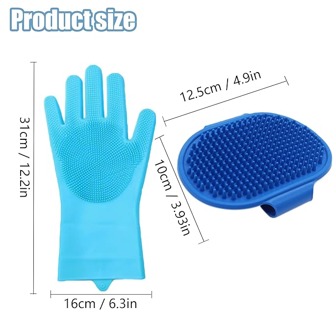 2Pcs Dog Washing Gloves and Dog Bath Brush 3PCS Pet Grooming Kit with Adjustable Ring Handle for Short & Long Hair Dogs Cats Pet Grooming Gloves Dog Bath Supplies