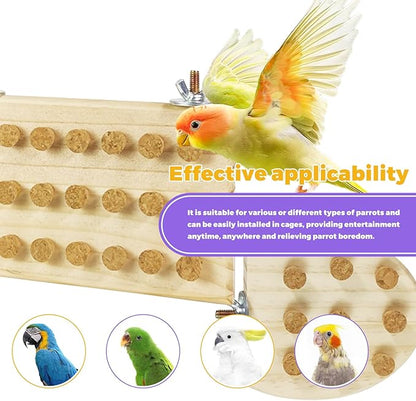 2 Pcs Bird Platform,Wooden Chew Toys, Hanging Wooden Puzzle Foraging,Parrot Cork Stopper Toys Birds Feeding Toy,2 Pcs Bird Cage Food Holder Fruit, for Small and Medium Parrots(C)