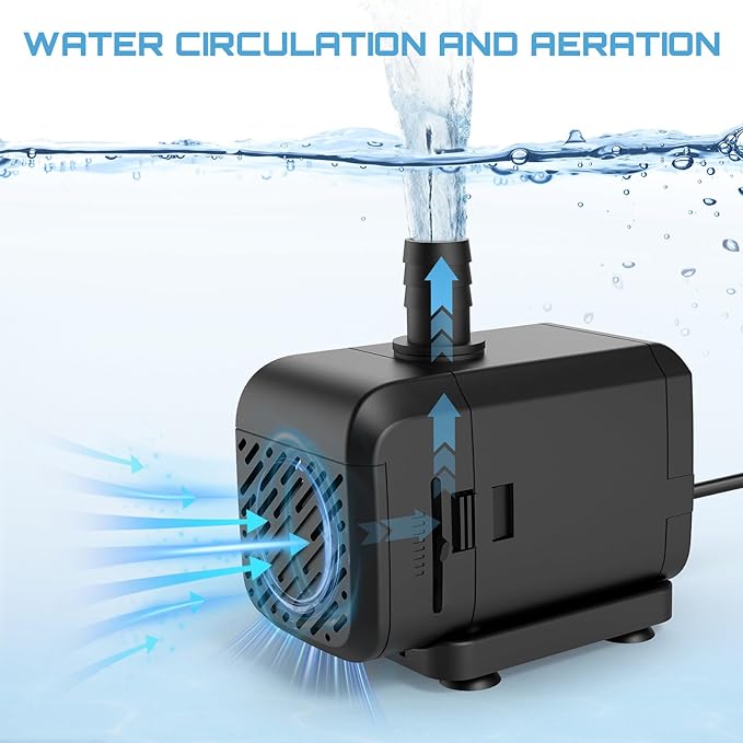 AQQA Submersible Aquarium Water Pump, Fountain Pump with Adjustable Flow,Dual-Suction Side/Bottom Intake,Ultra-Quiet Thermal Protection for Freshwater Saltwater Fish Tanks Pond Statuary Hydroponics15W