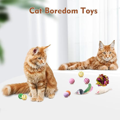 AGYM Cat Toys for Indoor Cats, 35 Packs Interactive Cat Toys Set with Colorful Springs, Mouse Cat Toy, Crinkle, Sisal, Pompom and Color Bell Balls for Kittens