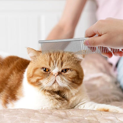 2PCS Pet Steel Combs, Rounded Ends Dog Grooming Comb Silver Cat Steel Grooming Tool Remove Matted Fur Dog Cat Comb Tool Pet Dematting Comb for Long and Short Haired Dogs Cats