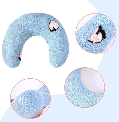 Lystaii Cat Pillow for Indoor Pet Cat Dog Calming Pillow Soft Fluffy Cat Bed Pillow Dog Neck Pillow Pet Toy Half Donut Anxiety Relief Pet Pillow with Cute Embroidery Pattern (Blue, Peaches)