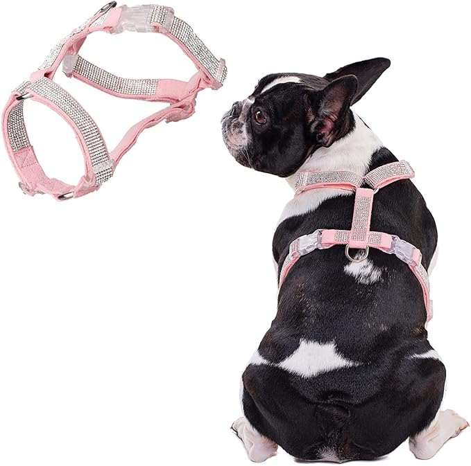 Dog Reflective Rhinestone Harness, No Pull Adjustable D-Ring Harness Walking Harness for Small Meduim Large Dog(Pink,XS)