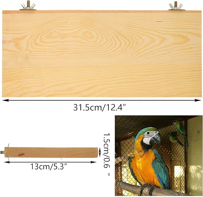 4 Pack 5 x 12 Inches Bird Perches - Natural Wooden Flat Bird Perch - Rectangle Bird Perch Stand Platform for Parrot, Budgies, Parakeet, Cockatiels, Conure, Lovebirds