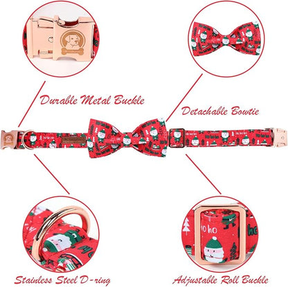 MR. CHUBBYFACE Santa Claus Dog Collar with Bowtie, Cotton Boy Girl Dog Collars with Metal Buckle Cute Christmas Collars for Puppy Small Medium Large Dogs