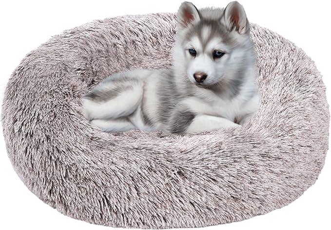 HYQ Small Dog Bed, Pet Beds for Small Dogs, Cat Beds for Indoor Cats, Fluffy Faux Fur Plush Small Dog Bed, Washable Puppy Bed with Anti-Slip Bottom, Dog Bed Small Size Dog (Coffee, 17 Inch)