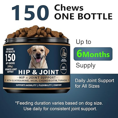Glucosamine for Dogs - 150 Soft Chews, Hip & Joint Supplement with MSM, Chondroitin, Turmeric  Joint Support for Dogs Chicken Flavor  Vet Formulated  2-Month Supply