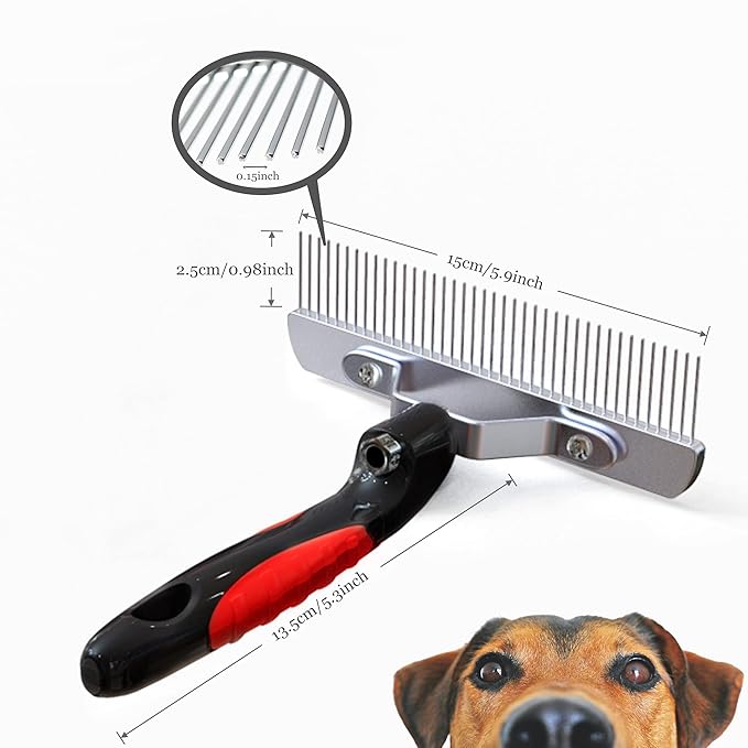 Dog Brushes for Grooming Large Dogs, Undercoat Dog Rake Long Hair Pet Comb Pet Grooming Brush with Anti-Slip Handle, Steel Comb for Golden Retriever Husky German Shepherd