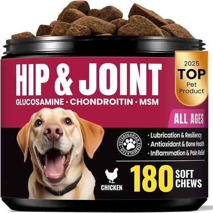 Glucosamine for Dogs Hip and Joint Supplement Chews, Chondroitin for Dogs Joint Health supplemnt, Dog glucosamine Chews, Dog Supplement for Joint Pain Relief - 60-Day Satisfaction Guarantee -180 Ct