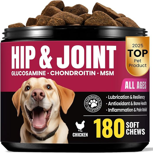 Glucosamine for Dogs Hip and Joint Supplement Chews, Chondroitin for Dogs Joint Health supplemnt, Dog glucosamine Chews, Dog Supplement for Joint Pain Relief - 60-Day Satisfaction Guarantee -180 Ct