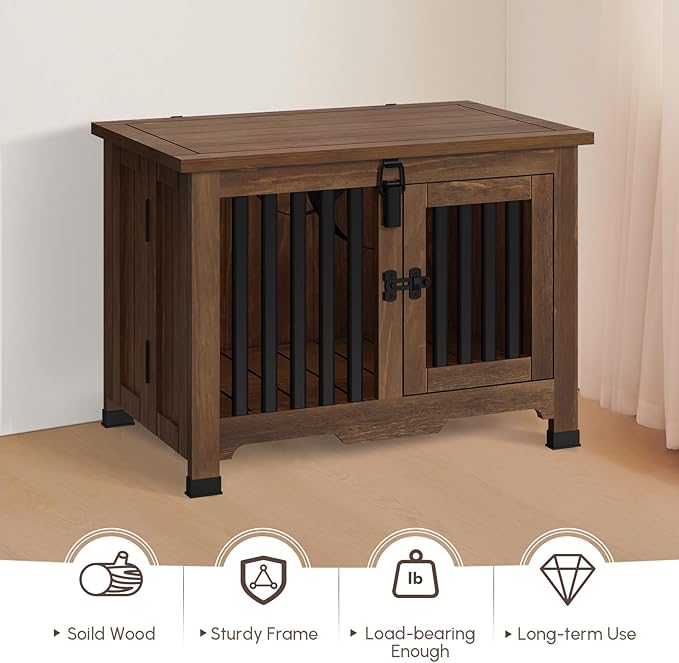 Wooden Dog Crate Furniture,Foldable and Portable Dog Kennel Furniture Indoor,Decorative Dog Crate End Table No Assembly.(Medium,Maroon)