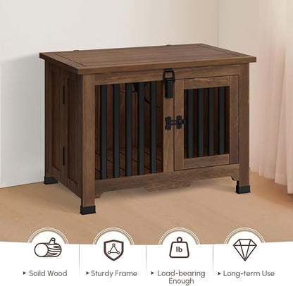 Wooden Dog Crate Furniture,Foldable and Portable Dog Kennel Furniture Indoor,Decorative Dog Crate End Table No Assembly.(Medium,Maroon)