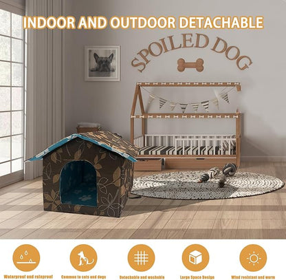 Soft Waterproof Dog House Pets with Pad Foldable Cool Cave Sleeping Bed for Dogs Cats Hamster Small Animal House All Weather Coffee