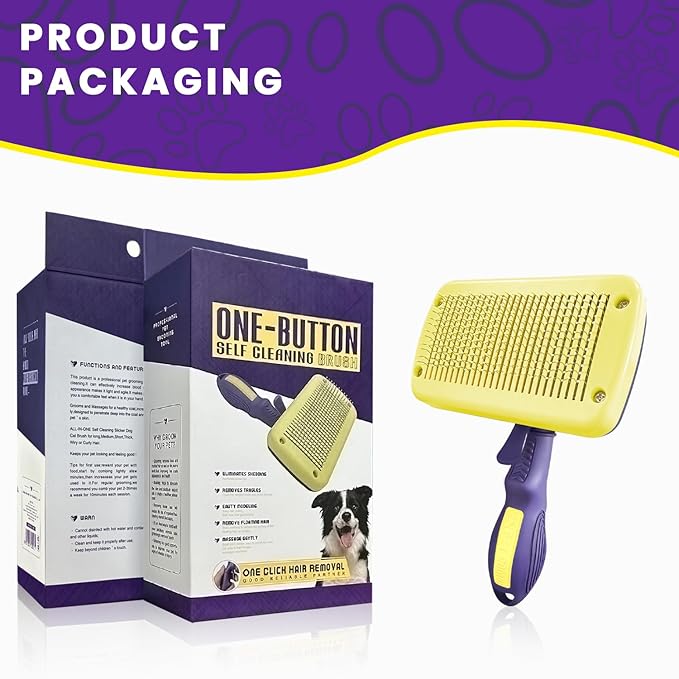 Dog & Cat Brush for Shedding with Self-cleaning, Deshedding Dog Brush for Long Short Haired Dogs and Indoor Cats, Slicker Brush for Dogs Removes Loose Fur, Dog Hair Brush for Massaging Grooming Purple