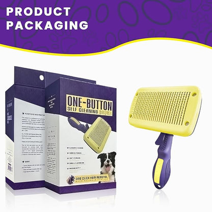 Dog & Cat Brush for Shedding with Self-cleaning, Deshedding Dog Brush for Long Short Haired Dogs and Indoor Cats, Slicker Brush for Dogs Removes Loose Fur, Dog Hair Brush for Massaging Grooming Purple