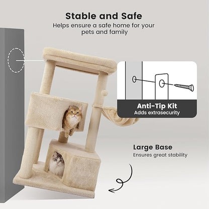 Gardner Pet 41" Tall Cat Tree for Large Cats, Heavy Duty Cat Tower with 3.2in Posts & Washable Top Perches, Space-Saving Cat Furniture with Replaceable Natural Sisal for Apartments, Easy to Assembly