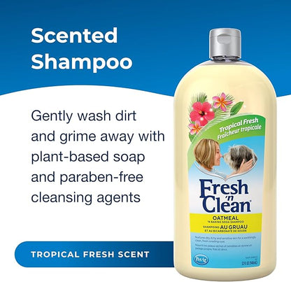 PetAg Fresh _ Clean Oatmeal _ Baking Soda Shampoo - Tropical Fresh Scent - 32 oz - Nurtures Dry, Itchy & Sensitive Skin with Vitamin E & Aloe - Strengthens & Repairs Coats - Soap Free