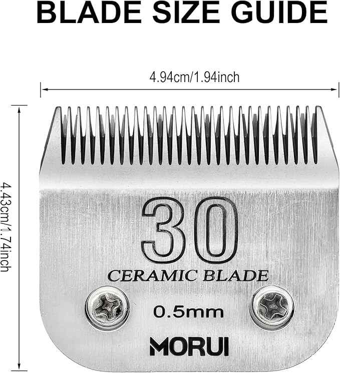 30 Cut Length 1/50"(0.5mm) Detachable Ceramic Pet Dog Clipper Blades Compatible with Most Andis,Oster A5 Wahl KM Series Clippers