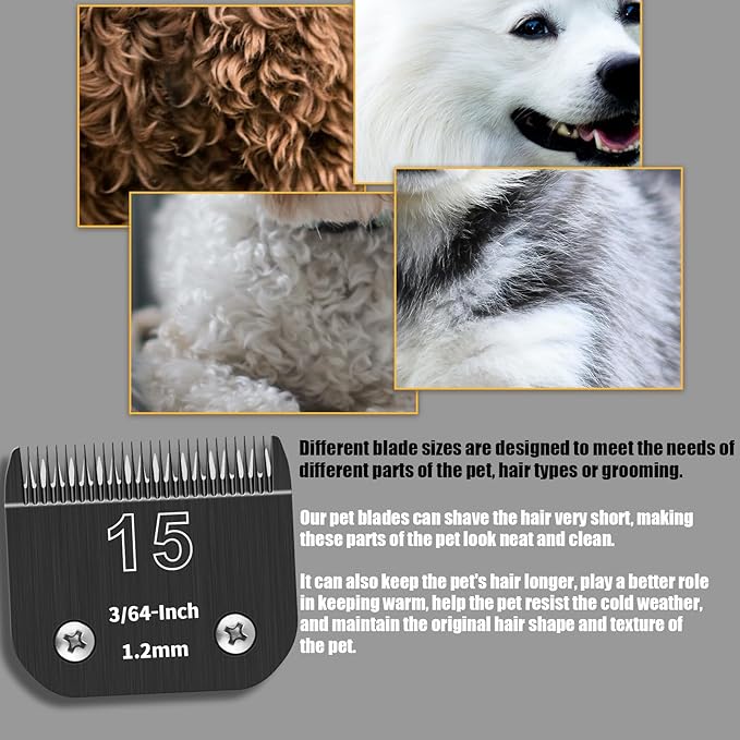 3 Pack 15# Detachable Dog Grooming Steel Blades,Compatible with Andis,Oster A5,Wahl KM-10 Series,Cut Length 3/64" 1.2MM ï¼_lackï¼