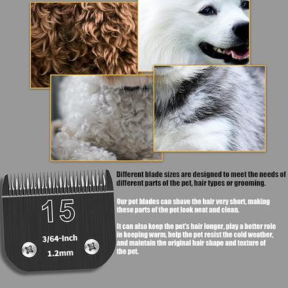 3 Pack 15# Detachable Dog Grooming Steel Blades,Compatible with Andis,Oster A5,Wahl KM-10 Series,Cut Length 3/64" 1.2MM ï¼_lackï¼