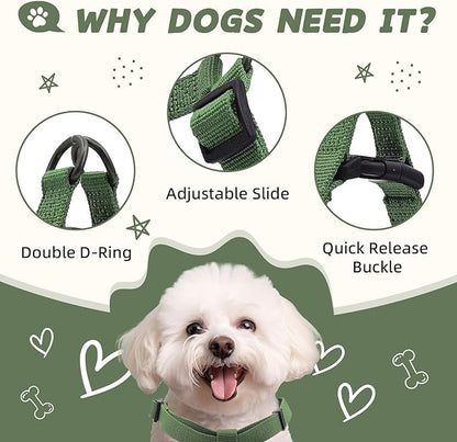 Dog Harness for Medium Dogs Rayon Derived from Bamboo 90%, Polyester 10% No Pull Dog Harness, Step-in Adjustable Dog Harness for Medium Dogs-Green
