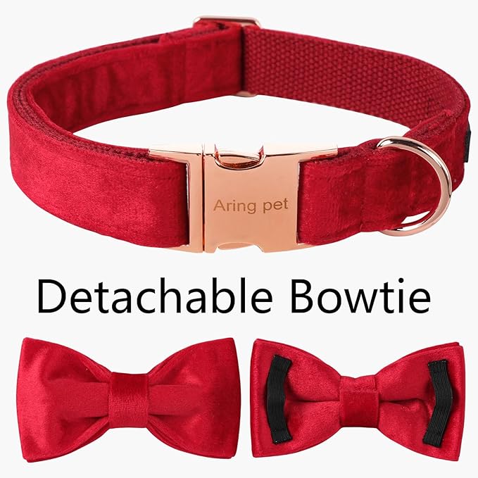 ARING PET Bowtie Dog Collar,Velvet Dog Collars with Removable Bowtie, Christmas Adorable Dog Collar, Small.