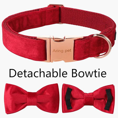 ARING PET Bowtie Dog Collar,Velvet Dog Collars with Removable Bowtie, Christmas Adorable Dog Collar, Large.