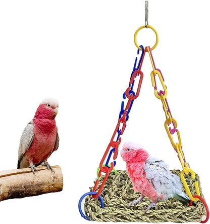 Bird Seagrass Mat,Natural Sea-Weed Woven Parrot Hammock Swing Mats Birds Foraging Wall Colorful Chewing Toy Lovebird Movable Hanging Hammocks Rocking Toys Parakeets Climbing Pad