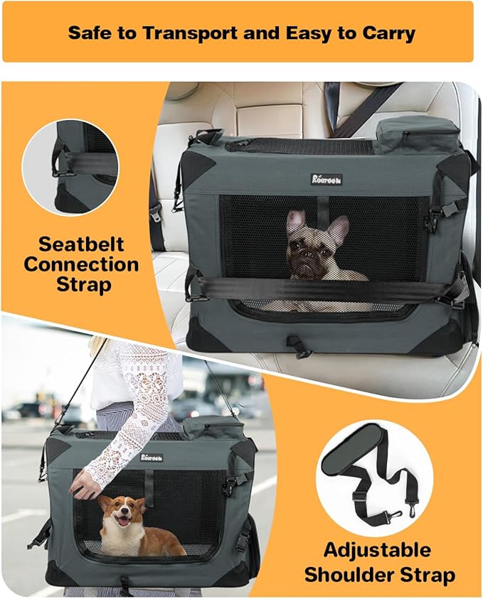 Large Cat Carrier 24"x16"x16", Soft Dog Crate with 2 Bowls, Collapsible Travel Pet Carrier Bag for Cats Dogs Puppies Kittens (Grey)
