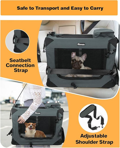 Large Cat Carrier 24"x16"x16", Soft Dog Crate with 2 Bowls, Collapsible Travel Pet Carrier Bag for Cats Dogs Puppies Kittens (Grey)