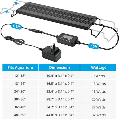 NICREW C10 Plants LED Aquarium Light, 12-18 in, 9 Watts, Full Spectrum Fish Tank Light with Timer, Day and Night Cycle, Brightness Adjustable